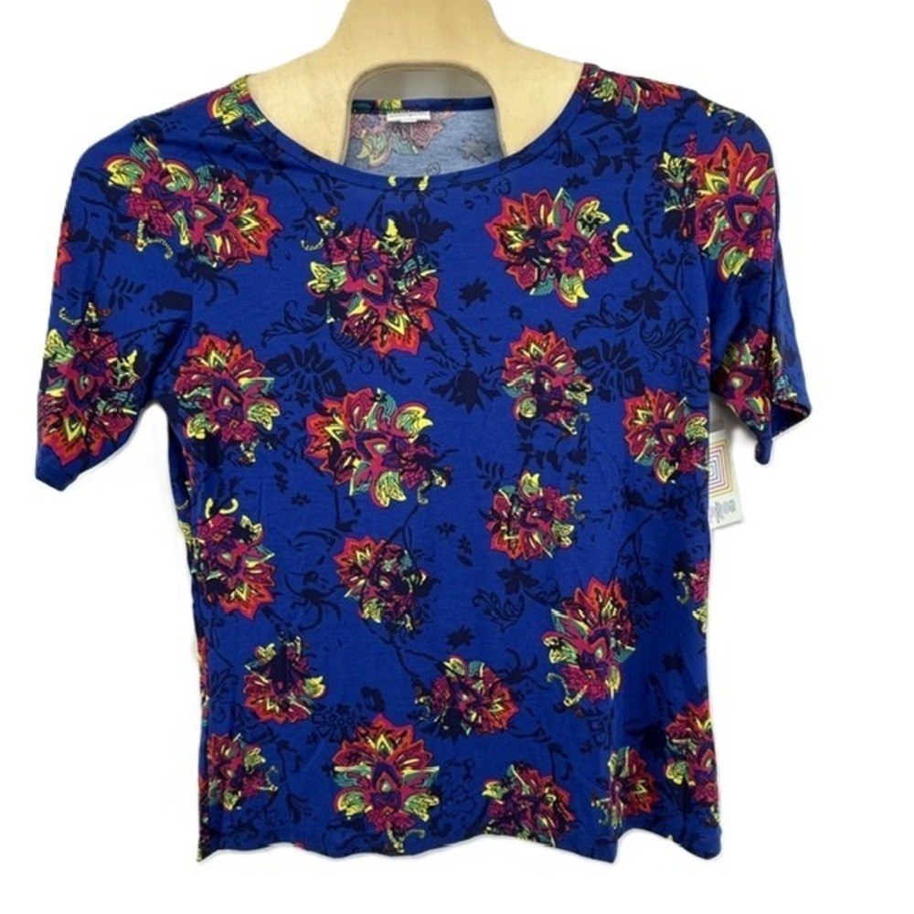 LuLaRoe Gigi Top 3XL Blue Floral Paisley Elbow Sleeve Fitted T-Shirt Women